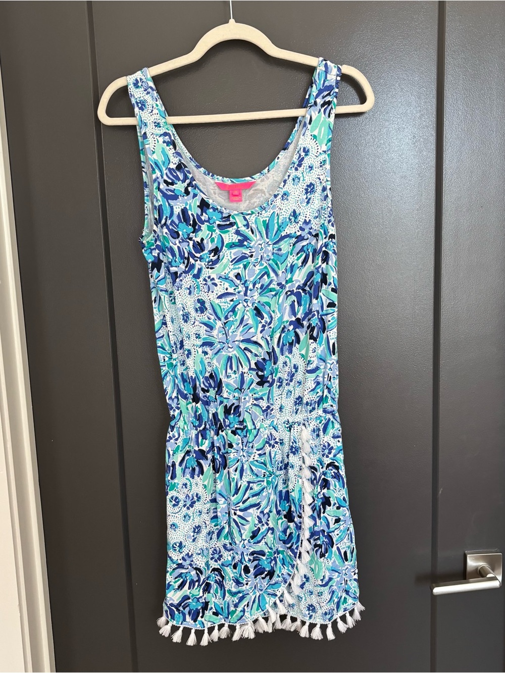 Lilly Pulitzer Blue Floral Tassel Mini Dress M